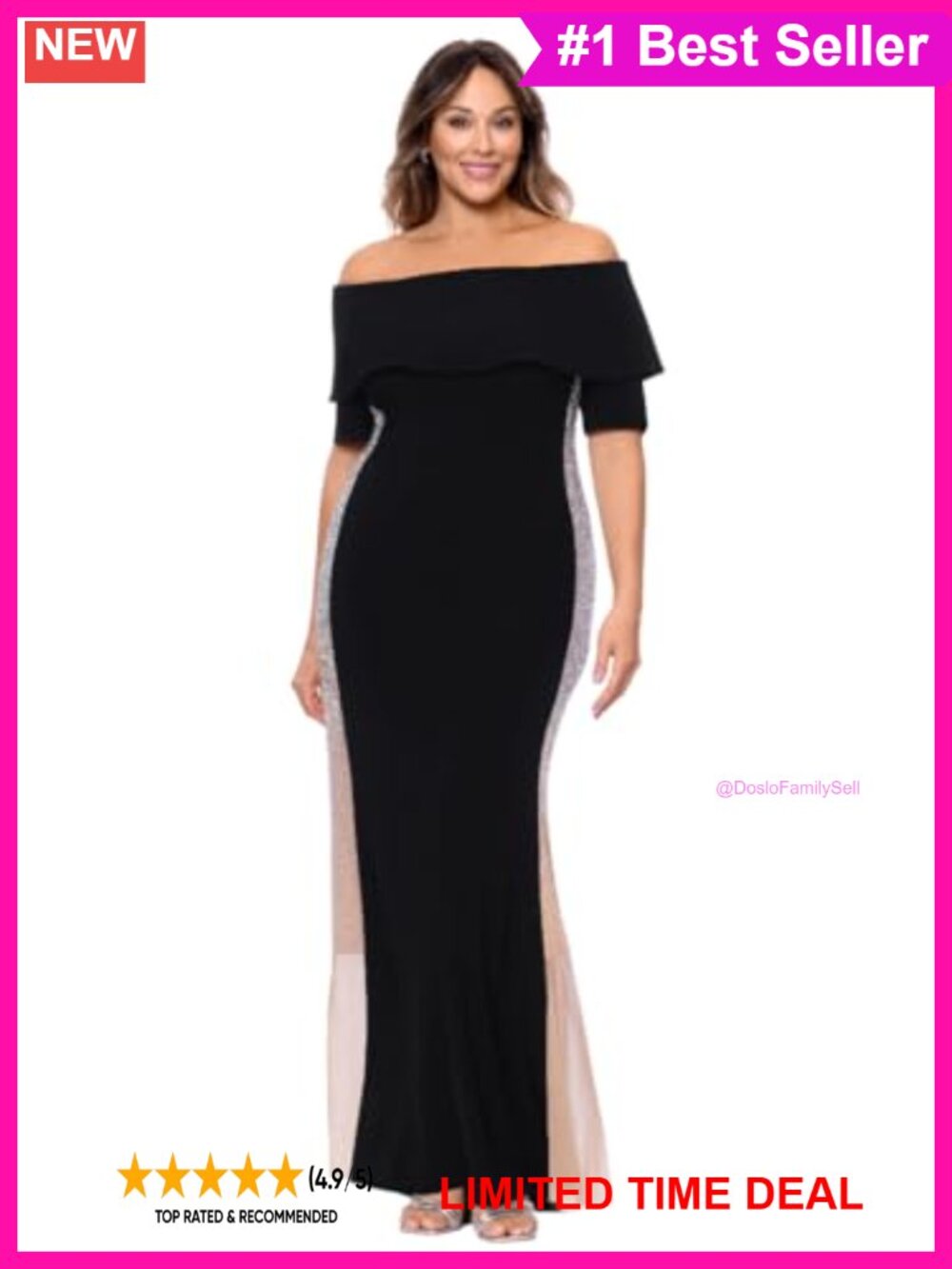 Xscape Beaded Jersey Off Shoulder Floor Length Dress Plus